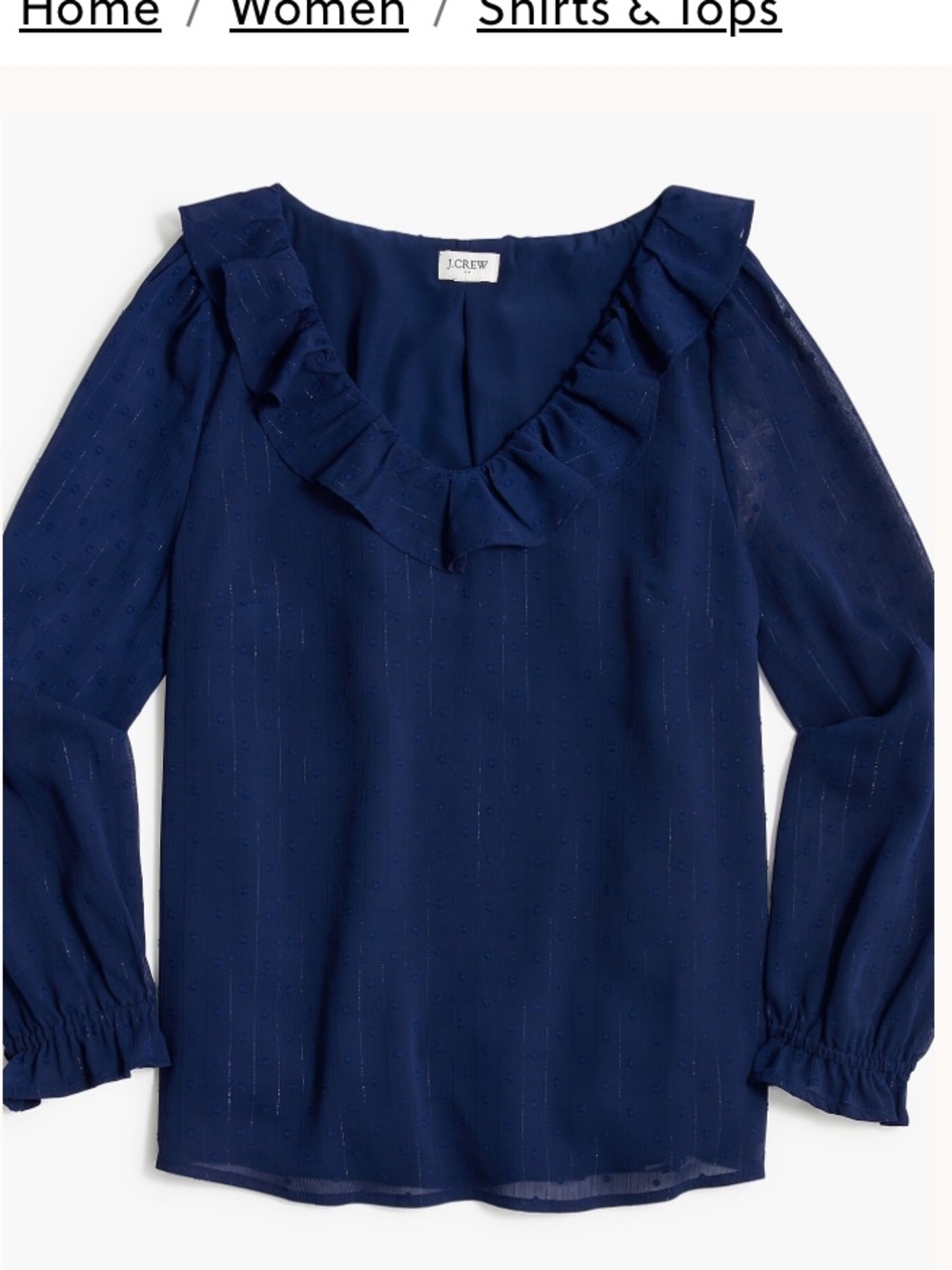 J. Crew Navy Ruffle V-Neck Long-Sleeve Blouse sz XS